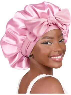 〽️Women 2 Pink Double Layer Hair Wrap Reduce Friction Prevent Frizz Satin Bonnet